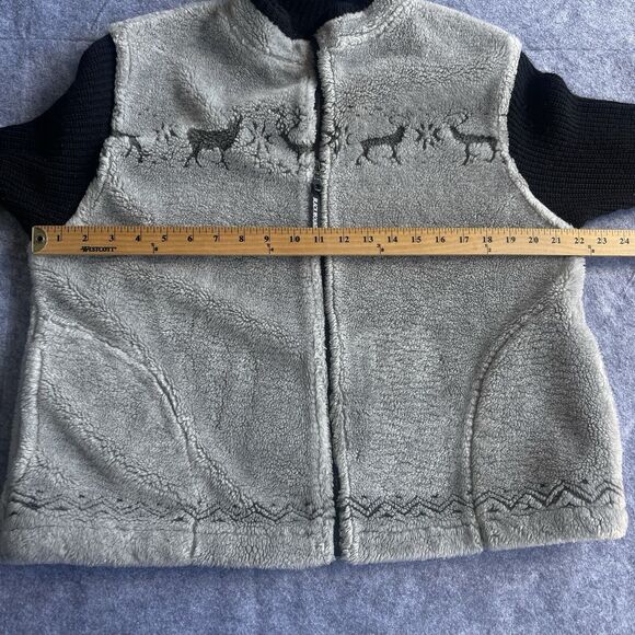 Black Mountain Jacket Womens Large Full Zip Gray Fleece Deer Snowflake Jacket - Picture 10 of 11